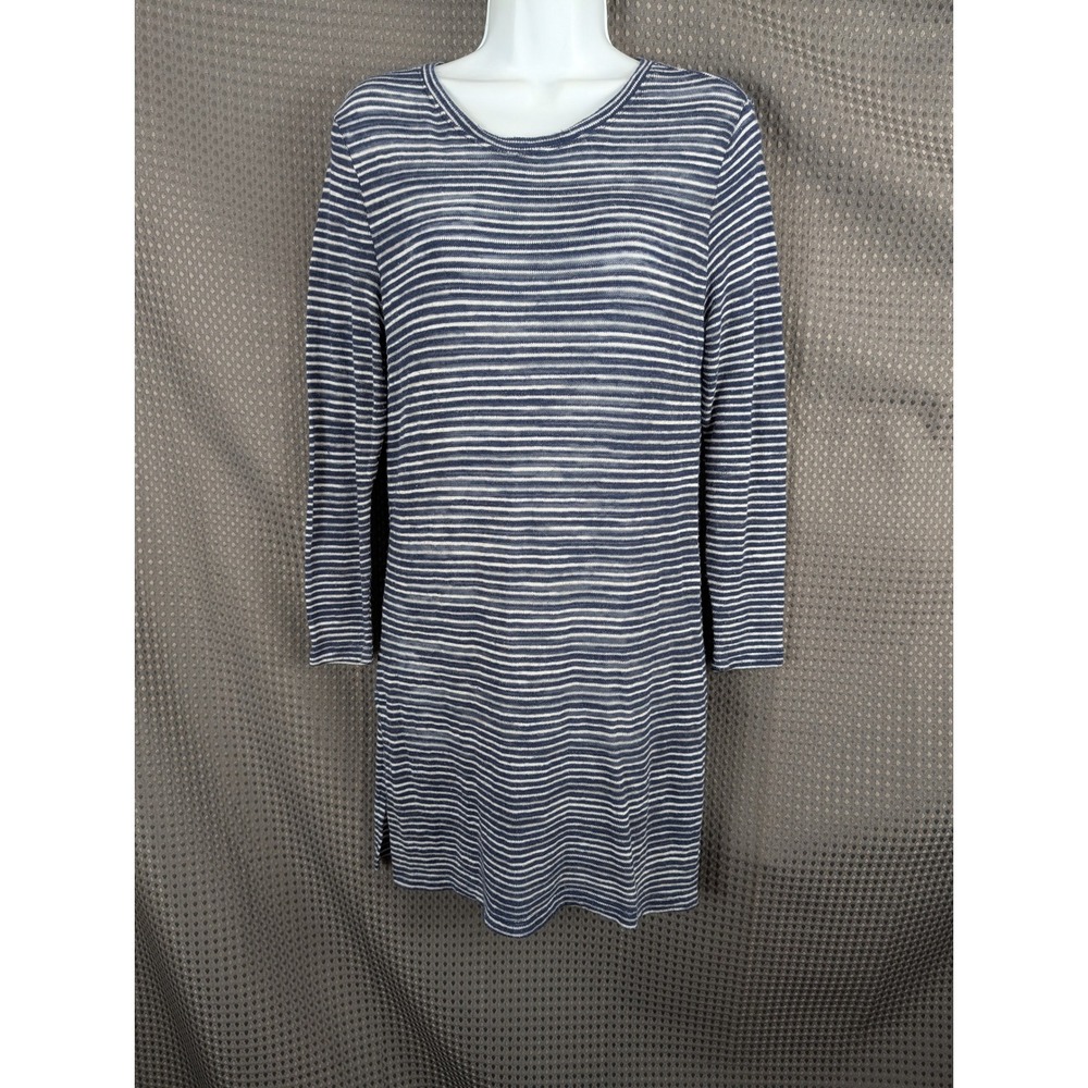 Old Navy Womens Small Blue White Stripe Knit Sheer Tunic Coverup Dress Casual LS
